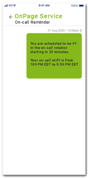 OnPage on-call reminder message on mobile device 