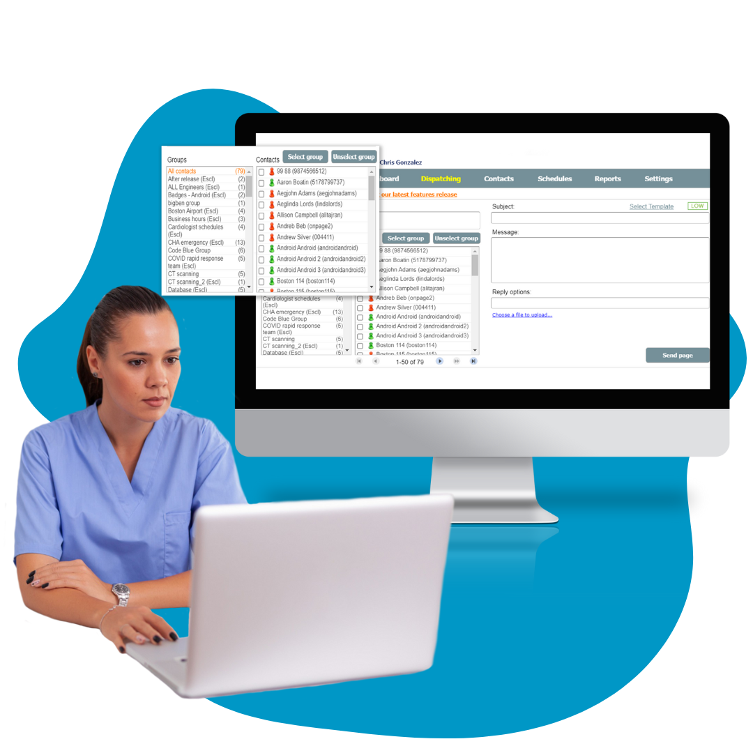 dispatcher selecting contacts and on-call roles to deliver messages to via OnPage